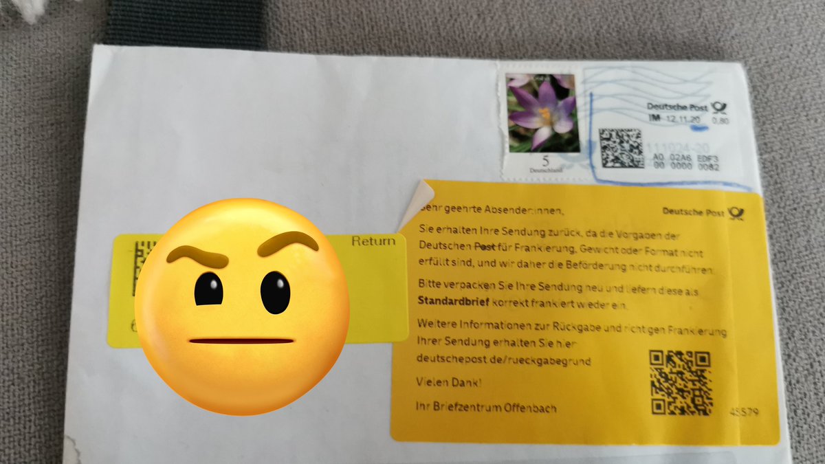 laguapa82's tweet image. Seit wann haben Briefmarken aka PostWERTzeichen ein Verfallsdatum!? Das Porto ist bezahlt! Wenn es jetzt ne vor 10 Jahren gekaufte Blümchen Briefmarke gewesen wäre, hätte auch keiner gemeckert? Wo ist das Problem!?!?! #deutschepost #returntosender #rücksendung #brief #briefmarke