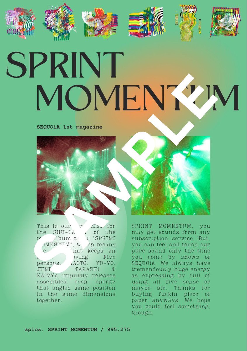 📚NEW GOODS✨
￣￣￣￣￣￣￣￣￣
吉祥寺WARPとの隔月共同企画"Sprint Momentum"がついに来週末ラスト🪩
記念としてZINEを数量限定販売します！

1部(全16ページ) ¥1,000(tax in.)
⚠️現状10/27の会場でのみ販売

今年2〜7月で毎月配信リリースしたシングルの歌詞、ライブ写真が載ってます🎸

SAMPLE👇