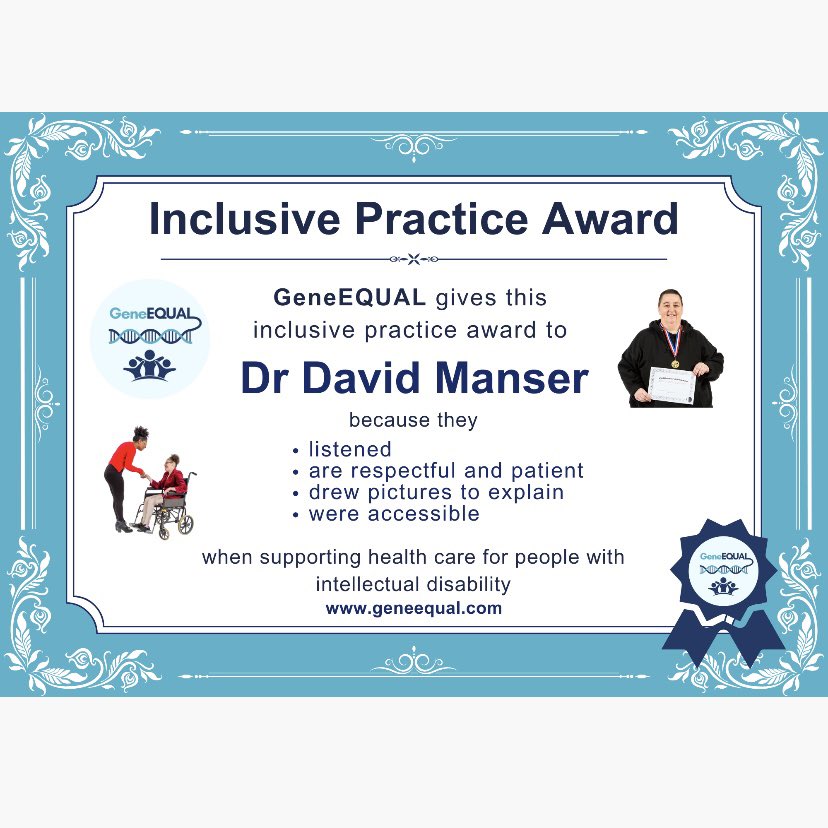 GeneEQUAL (@geneequal) on Twitter photo <a href="/GeneEQUAL/">GeneEQUAL</a> announce yet another Inclusive Practice Award. Congratulations, Dr David Manser! 👏 Dr Manser listens to patients, is respectful and makes appointments accessible <a href="/SelfAdvocacySyd/">Self Advocacy Sydney Inc (SAS)</a> <a href="/emmagenetics/">(Elizabeth) Emma Palmer (she / her)</a> <a href="/IvaStrnadova/">Iva Strnadova</a> <a href="/DisabilityUNSW/">UNSW Disability Innovation Institute</a> <a href="/NSWHealth/">NSW Health</a> <a href="/AusGenomics/">Australian Genomics</a> <a href="/MelbGenomics/">Melbourne Genomics Health Alliance</a> <a href="/GeneEQUAL/">GeneEQUAL</a> announce yet another Inclusive Practice Award. Congratulations, Dr David Manser! 👏 Dr Manser listens to patients, is respectful and makes appointments accessible <a href="/SelfAdvocacySyd/">Self Advocacy Sydney Inc (SAS)</a> <a href="/emmagenetics/">(Elizabeth) Emma Palmer (she / her)</a> <a href="/IvaStrnadova/">Iva Strnadova</a> <a href="/DisabilityUNSW/">UNSW Disability Innovation Institute</a> <a href="/NSWHealth/">NSW Health</a> <a href="/AusGenomics/">Australian Genomics</a> <a href="/MelbGenomics/">Melbourne Genomics Health Alliance</a>