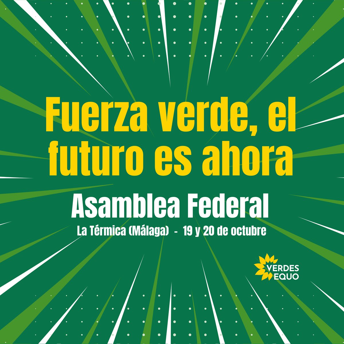 PartidoVerde_es's tweet photo. ¡Comienza la segunda jornada de la VII #AsambleaVerdesEquo🌻, que estamos celebrando en Málaga!

🎥 Síguela en directo aquí 👇
https://t.co/9ZBeVwxdjS https://t.co/oPAmPHZpO0
