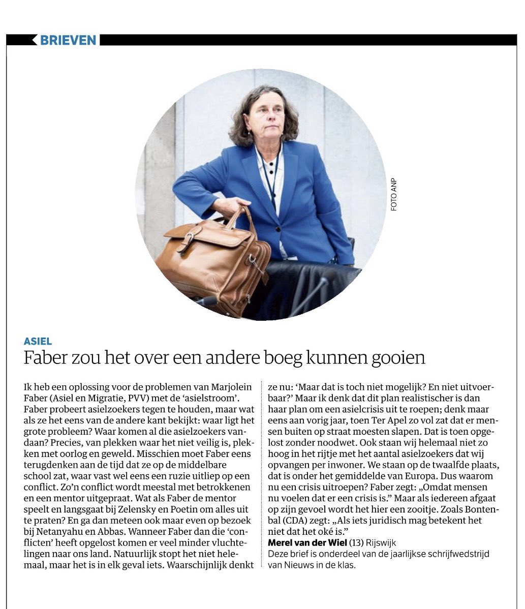 Soms zijn meisjes van 13 slimmer dan mijn minister.