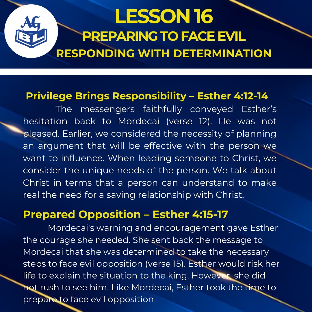 Topic: Preparing To Face Evil
Sub Topic: Responding With Determination 

<a href="/_agghana/">Assemblies of God Ghana</a>
<a href="/myagtv/">AGTV</a>
<a href="/holyhillag/">Holy Hill Chapel AG</a>

#AGbookshopltd #assembliesofgod #assembliesofgodchurch #Sendthelight