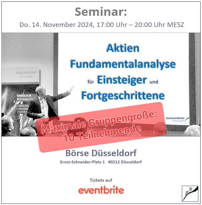 GerhardMichel1's tweet photo. Herbst-Termin in der #BörseDüsseldorf: Aktien Fundamentalanalyse für Einsteiger und Fortgeschrittene #finanzcoach #aktien #fundamentalanalyse https://t.co/X3DWC1RC8u