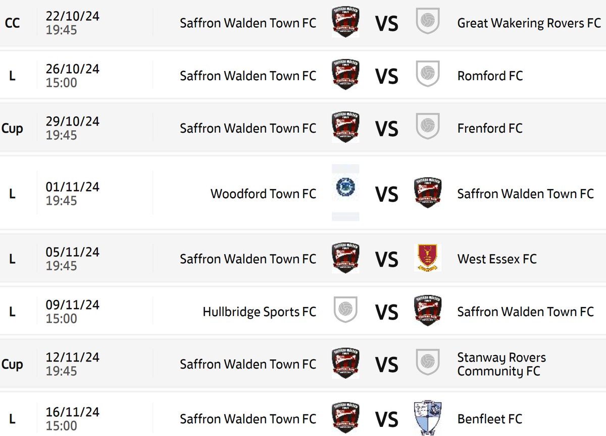 blood1 (@acc_ada) on Twitter photo Lot's Of HOME Games Coming Up For <a href="/SWTFootballClub/">Saffron Walden Town FC</a>
Starting This Tues 22nd OCT 7.45pm K.O
When We Play <a href="/GWRovers/">Gt Wakering Rovers</a> In The BBC Essex Senior Cup.
Come On You BLOODS!💉💉💉
<a href="/swtfc_fans/">Saffron Walden Town FC Fans</a> <a href="/karlwoodley28/">karlwoodley</a> <a href="/StuartVant/">Stuart Vant</a> <a href="/mrsamprior/">Sam Prior</a> <a href="/youngy2mark/">Lord Mark aka Teddys Grumps</a> <a href="/STrimnell/">Simon Trimnell</a> <a href="/jonlar78/">Jon Larkin</a> <a href="/LGrant03/">Louie Grant</a> <a href="/chappo180/">Lee Chapman</a> Lot's Of HOME Games Coming Up For <a href="/SWTFootballClub/">Saffron Walden Town FC</a>
Starting This Tues 22nd OCT 7.45pm K.O
When We Play <a href="/GWRovers/">Gt Wakering Rovers</a> In The BBC Essex Senior Cup.
Come On You BLOODS!💉💉💉
<a href="/swtfc_fans/">Saffron Walden Town FC Fans</a> <a href="/karlwoodley28/">karlwoodley</a> <a href="/StuartVant/">Stuart Vant</a> <a href="/mrsamprior/">Sam Prior</a> <a href="/youngy2mark/">Lord Mark aka Teddys Grumps</a> <a href="/STrimnell/">Simon Trimnell</a> <a href="/jonlar78/">Jon Larkin</a> <a href="/LGrant03/">Louie Grant</a> <a href="/chappo180/">Lee Chapman</a>