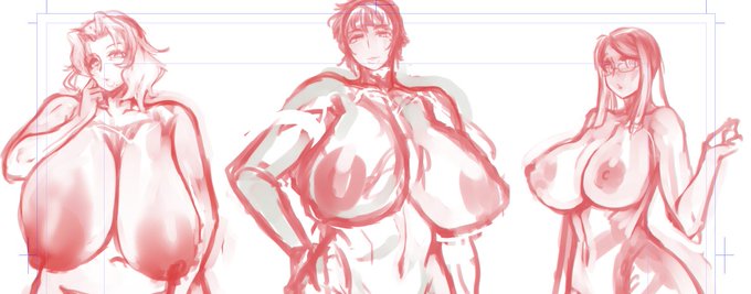 SkebリクエストでクライアントさまOCの祖父母娘三代立ち絵ラフ出し中です 