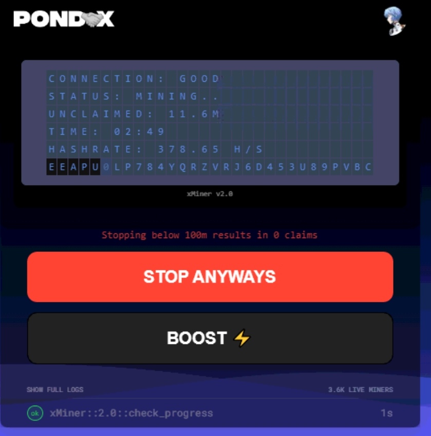 ayanami_00eth's tweet photo. Mining rig still ON
Boosts not showing now, but sessions going smooth to 100/200M

#PONDX $PNDC $wPOND $PORK https://t.co/nnf2n60w2J