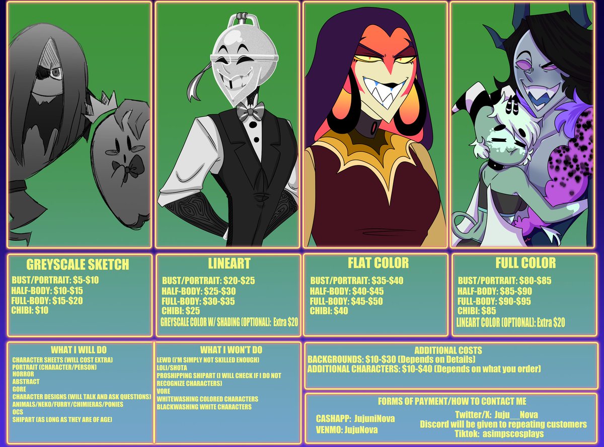 Juni.♡

Long time! No see! Apologies for my lack of appearance. Been busy trying to gather business for commissions! If you're interested please dm my personal/art account!

( @/Juju__Nova )