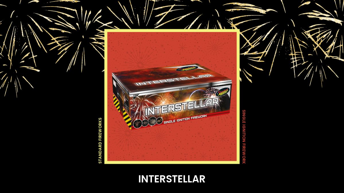 Our 120 shot Interstellar single ignition showcases overlapping red and green bursts to a blinking strobe effect and purple stars. It also features brilliant brocade bursts with red stars and red palm bursts to crackle.

#Fireworks #BonfireNight #StandardFireworks