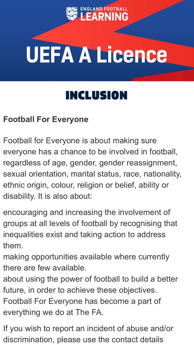 ⚽️ ⚽️⚽️⚽️⚽️⚽️⚽️⚽️⚽️⚽️

So this week I’ve had 100 calls from friends feeling very low about non acceptance of a course they are desperate to get on ❌❌❌❌❌

This isn’t a tweet to antagonise this is a tweet to educate.📚📚📚📚📚📚📚📚📚📚

So the word “inclusion”🙏

Are the <a href="/FA/">The FA</a>