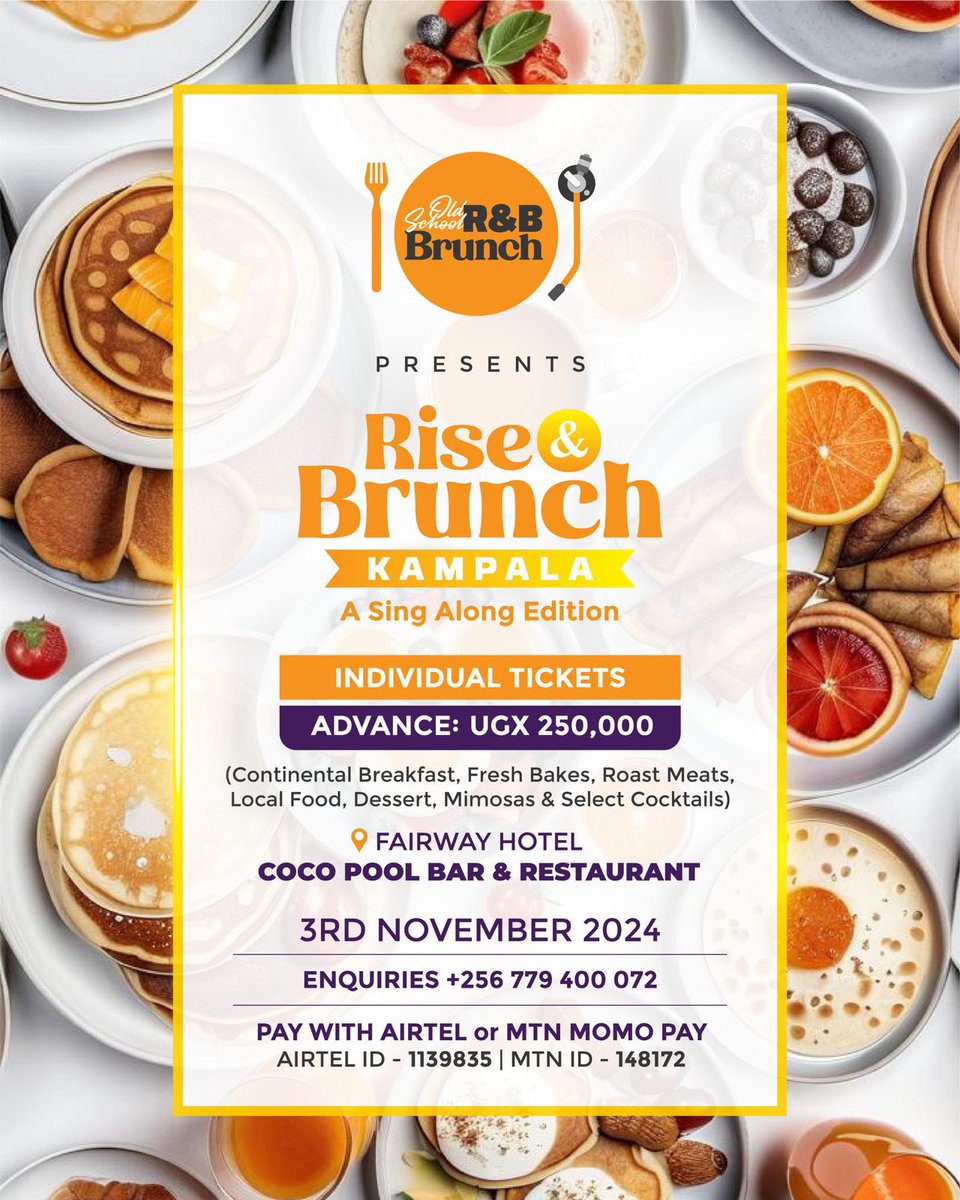 MushroomInc's tweet photo. Get ready to groove at Rise &amp; Brunch Kampala—#SingAlongEdition on November 3rd at @FairwayHotelKla’s Coco Pool Bar &amp; Restaurant. Grab your advance ticket now for 250K and experience the perfect blend of brunch vibes and R&amp;B beats.

@SseseNation @Jude_Mugabi @CamelotConcepts https://t.co/mxk2khkLmi