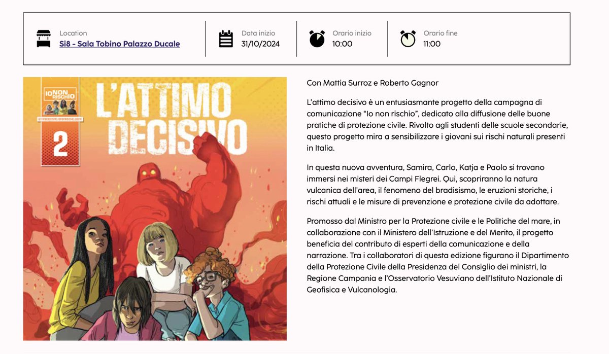 RGagnor's tweet photo. Ci vediamo a @LuccaCandG #LuccaCG24 #LuccaComics2024! Il 31/10 io e #MattiaSurroz presentiamo L' ATTIMODECISIVO2 con @iononrischio e @DPCgov ! Poi, laboratori a tema e FIRMACOPIE l'1-2/11 alle 16.30 allo stand in P.zza Napoleone! E domenica 3 un evento #foodwizards... STAY TUNED! https://t.co/1viDk5ildu