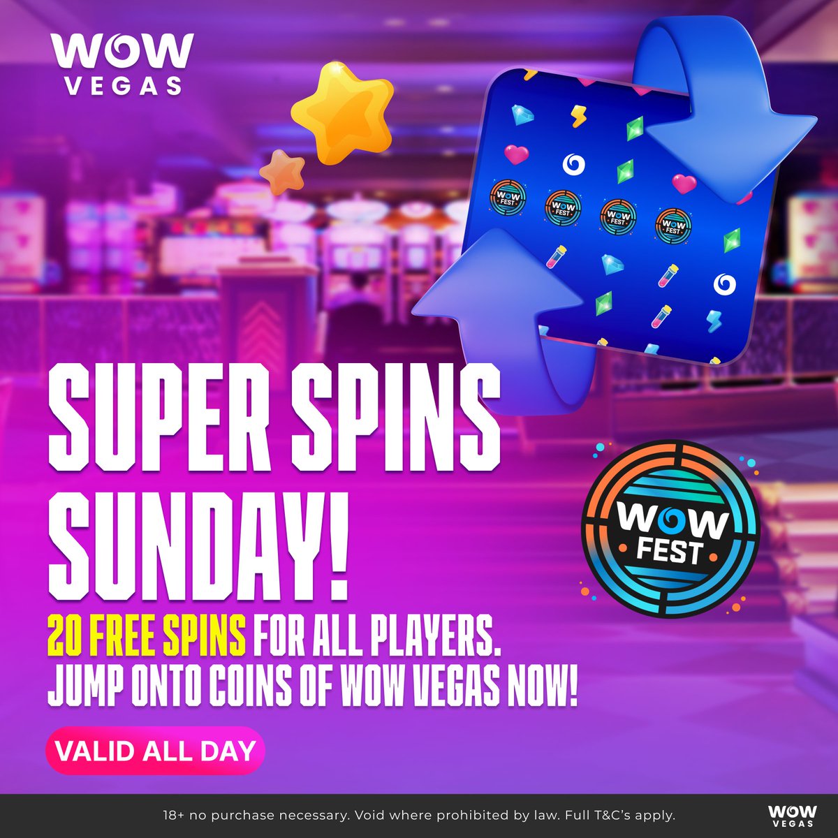 Super Spins Sunday is here! Grab 20 Free SC Spins on Coins of WOW Vegas NOW! 🌟

🔥 Want more? Here’s how:
1️⃣ Comment below with your favorite WOW Vegas slot game.
2️⃣ Share this post.

We’ll reward you with 5,000 WOW Coins and SC 1 FREE! 💰

#FreeSpins #WOWVegas #CoinsOfWOWVegas