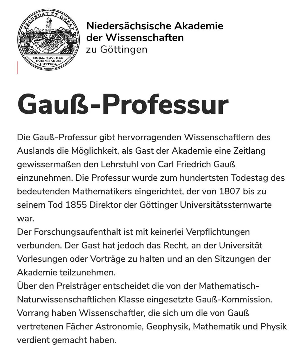 Deeply honored to share that I’ve been awarded the Professur Gauss 2025! 🙏 Taking on Carl Friedrich Gauss' chair at the Göttingen Academy of Sciences is a true privilege, recognizing contributions in fields like astronomy, geophysics, math, and physics🌟
adw-goe.de/preise/kategor…