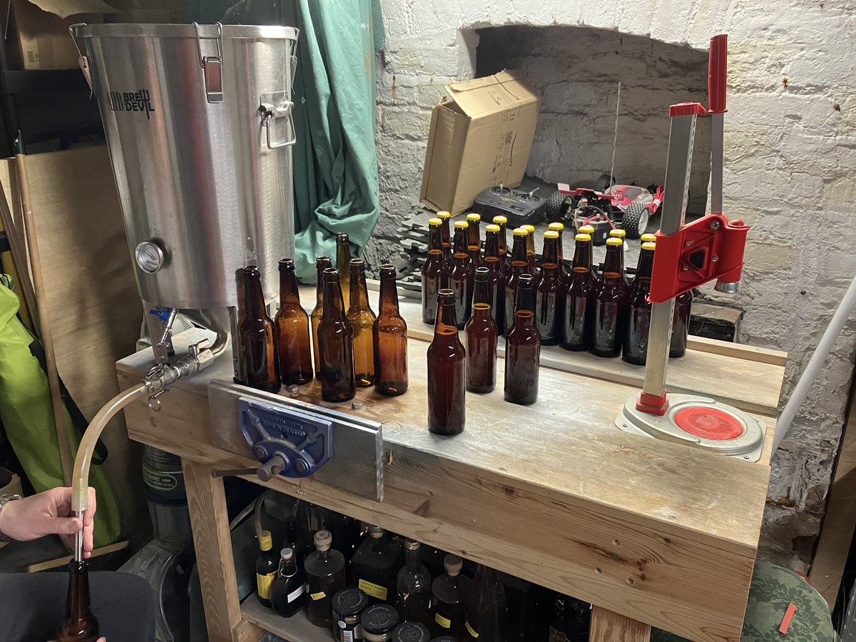 Our first barrel aged beer, a barleywine , is being bottled this morning.