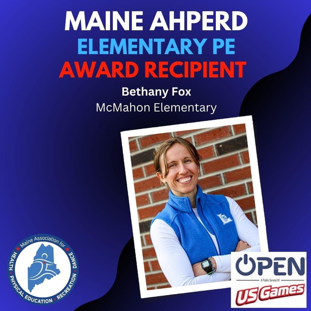 Maine AHPERD (@maineahperd) on Twitter photo Announcing our 2024 Maine AHPERD Elementary Physical Education Teacher of the Year, Bethan Fox! Our Teacher of the Year recipients will be recognized at our annual banquet on November 3rd. <a href="/LewistonMeGov/">Lewiston Government</a> Announcing our 2024 Maine AHPERD Elementary Physical Education Teacher of the Year, Bethan Fox! Our Teacher of the Year recipients will be recognized at our annual banquet on November 3rd. <a href="/LewistonMeGov/">Lewiston Government</a>