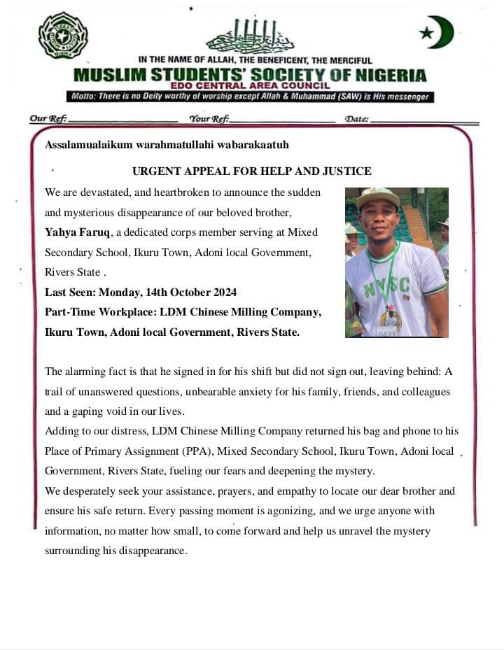 abiodun_ajiroba's tweet photo. @nysc360 A corp member went missing since Monday and nothing was done. https://t.co/JRncWmCzdC