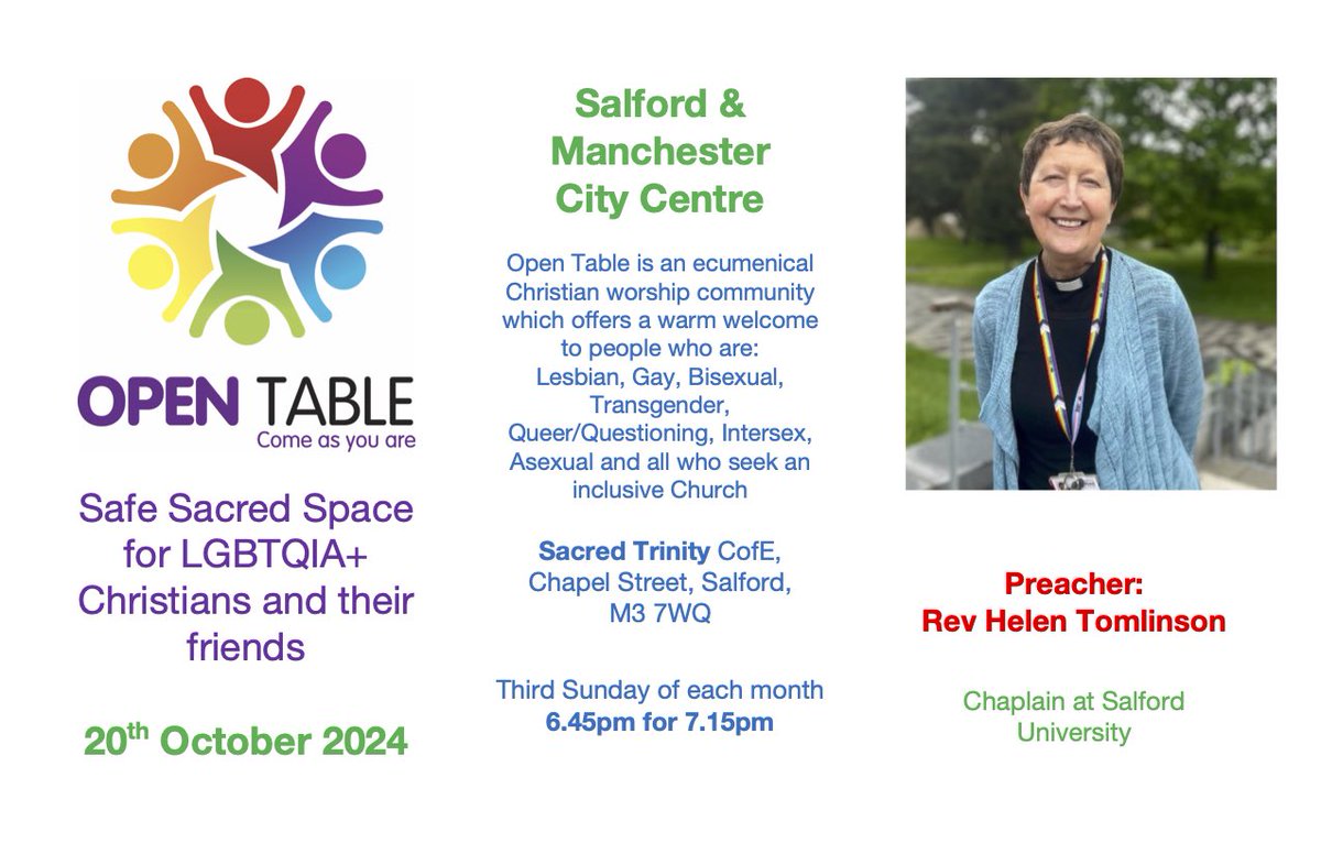 Tonight at Sacred Trinity Church we have our monthly Open Table service. All are welcome but especially all who are LGBT+ and friends and allies.