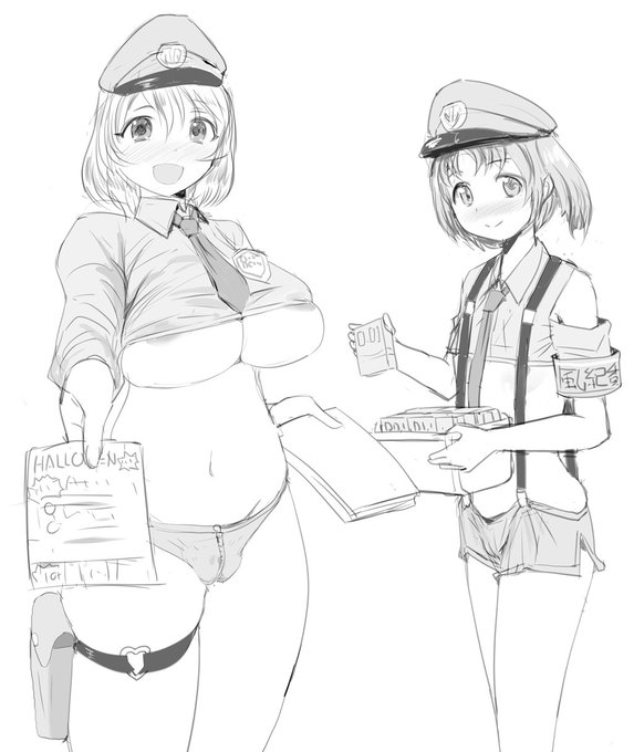 学校そばの歓楽街でチラシ配りをする風紀委員長と一年
「〇〇学園風紀委員会です♥
ハロウィンウィークを迎えるにあたって繁華街をパトロールして風紀を守る注意喚起のチラシを配っています!
ルールを守ってハロウィンを楽しみましょう♪」 