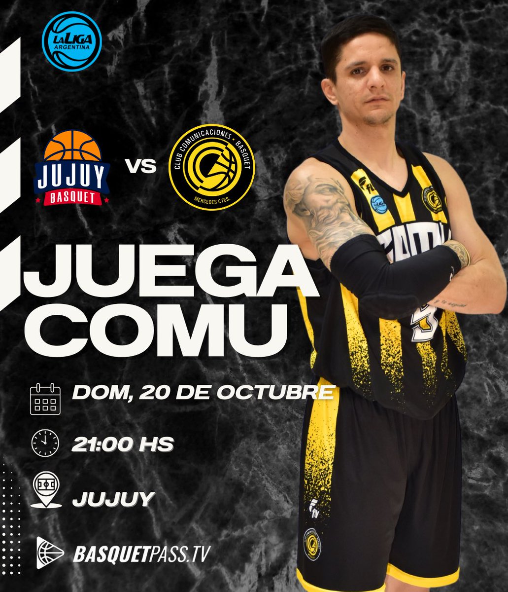 comumercedes's tweet photo. 🗣️ ¡JUEGA COMU! #LigaArgentina 🏀

Esta noche desde las 21 horas, Comunicaciones jugará su segunda fecha frente a Jujuy Basquet por La Liga Argentina.

En vivo por @basquetpasstv 🖥️

🟡⚫️🐊 https://t.co/AoRzkbHFJR