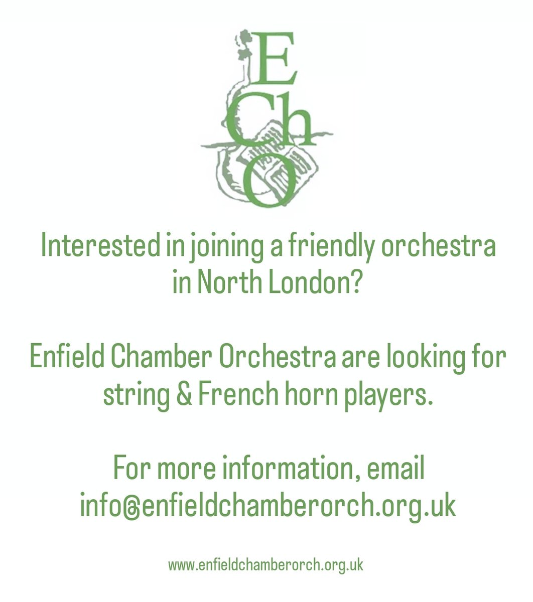 Interested in joining a friendly #orchestra in #NorthLondon?

#Enfield Chamber Orchestra are looking for #String &amp; #FrenchHorn players.

For more information, email info@enfieldchamberorch.org.uk

enfieldchamberorch.org.uk

#chamberorchestra #classicalmusic