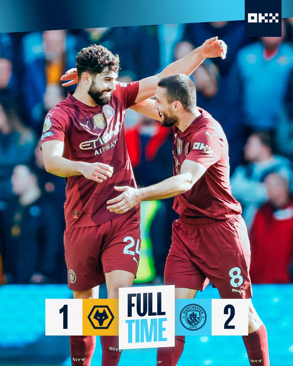 ManCity's tweet photo. FULL-TIME | ALL THREE POINTS! 💥

🐺 1-2 🩵 #ManCity | @okx https://t.co/rRLvUs7aE2