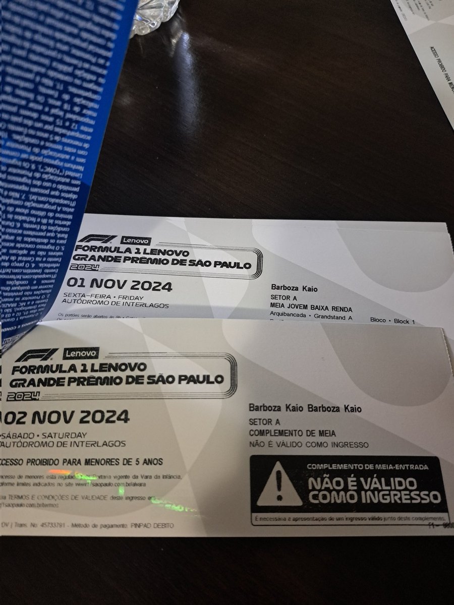 Kaiorb96's tweet photo. Vendo ingressos da Formula 1 - GP SÃO PAULO - SETOR A - Apenas para SEXTA e SÁBADO!

Sexta = 3 inteira e 1 meia
Sábado  = 2 inteira e 1 meia

#formula1 #ingresso #gpsaopaulo #f1 #interlagos #gpbrasil https://t.co/8UpruGV6yn