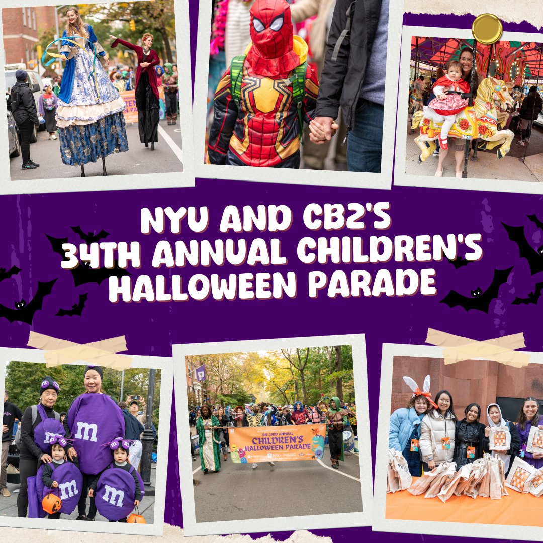 Save the date for NYC's cutest spooky season tradition! 🎃👻

NYU and Manhattan Community Board 2 host #CB2NYUKidsParade, one of the city’s largest FREE Halloween events for kids. 

Join us at the WSP arch on Thursday, October 31st, at 3:00 p.m. Details: nyu.edu/community/nyu-…
