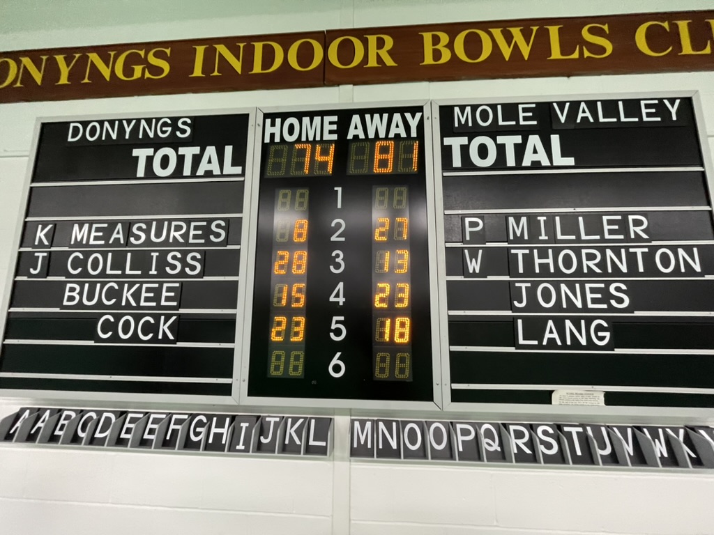 dibc1984's tweet photo. Donyngs came out on the wrong end of an 81-74 loss in the Egham Trophy today against Mole Valley (who we beat in the Denny yesterday). It really was neck and neck until the final end.

Apologies to Trevor; someone had already partly dismantled the board before I took the photo🤣 https://t.co/QkZMbmWR0l
