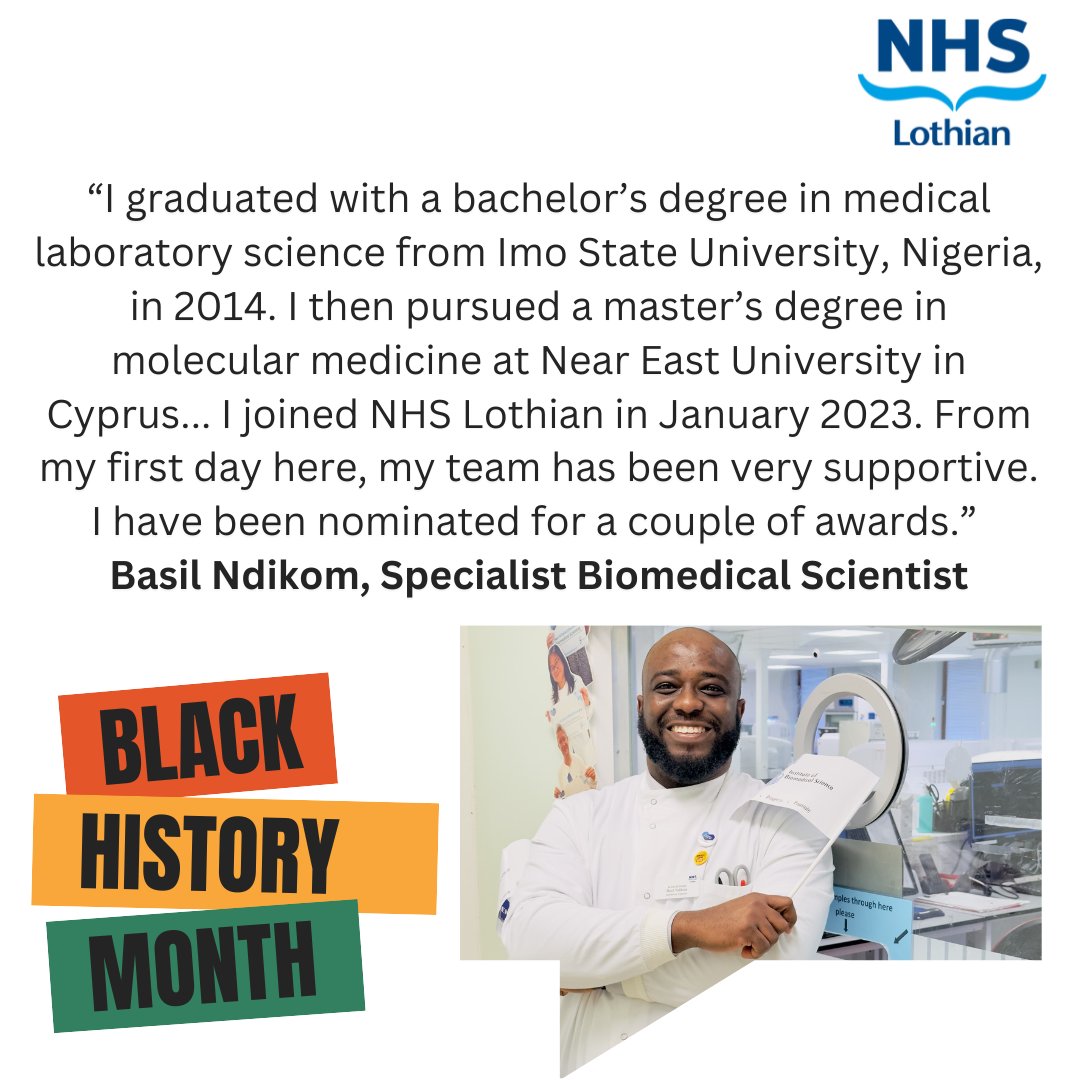 NHS Lothian (@nhs_lothian) on Twitter photo For Black History Month, we’re shining a light on a couple of our colleagues from Black and Minority Ethnic communities. We caught up with Basil Ndikom, Specialist Biomedical Scientist, <a href="/WghLothian/">WGH Connect</a> who’s shared his experience working for NHS Lothian ⬇️ ow.ly/xBet50TNyc4 For Black History Month, we’re shining a light on a couple of our colleagues from Black and Minority Ethnic communities. We caught up with Basil Ndikom, Specialist Biomedical Scientist, <a href="/WghLothian/">WGH Connect</a> who’s shared his experience working for NHS Lothian ⬇️ ow.ly/xBet50TNyc4