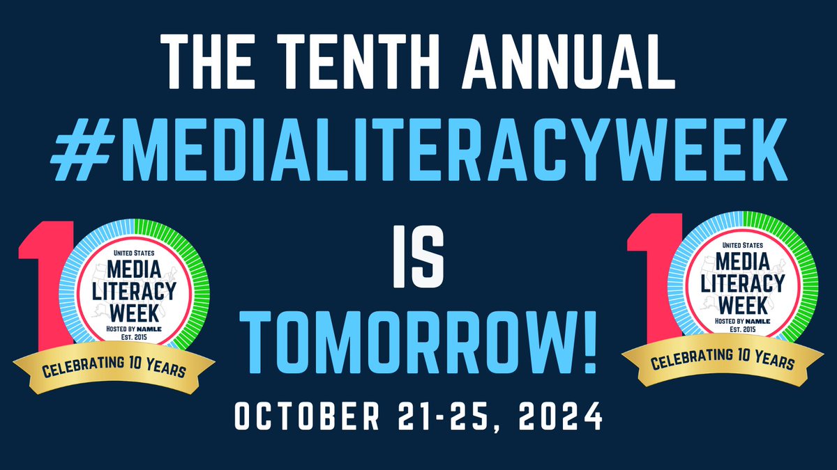 The 10th Annual #MediaLiteracyWeek kicks off tomorrow! 

Join us to hear from industry experts on various topics ranging from Election Misinformation to Censorship to AI Literacy.
 
Register and see the event schedule here 👇
ow.ly/TP0250TKRRb

#MediaLiteracy #NAMLE