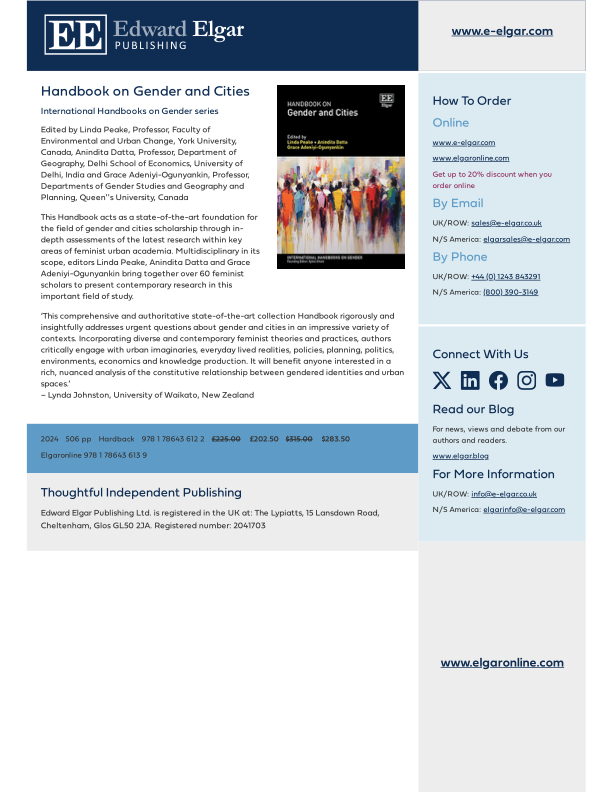 Check out the new Handbook on Gender and Cities!