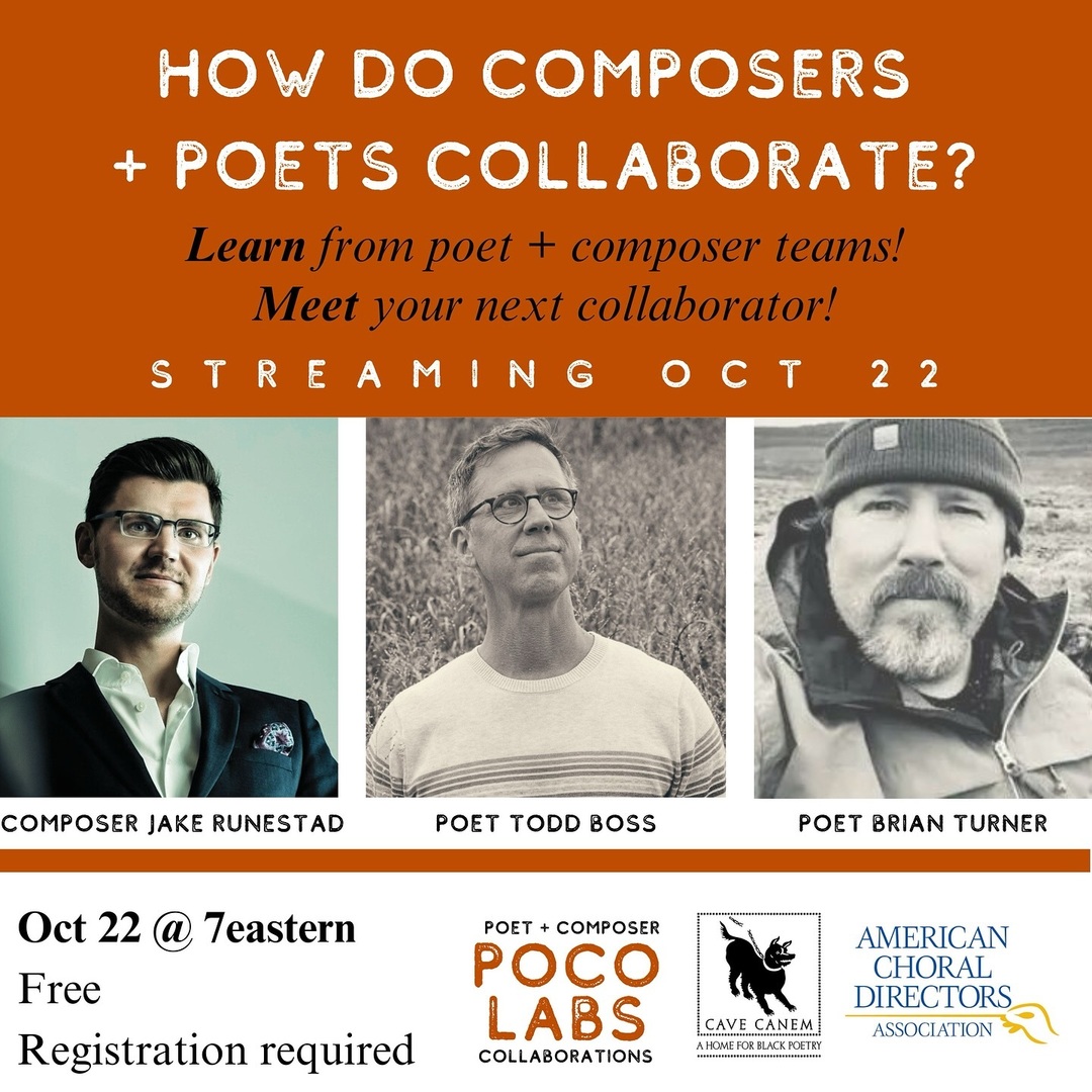 ❗️Tuesday at 7:00pm Eastern! A dive into the collaborative process between composers and poets with @toddbosspoet &amp; @turners_lens, hosted by @acda_nation! ⭐️Free, but you need to register. ➡️ Link in bio! instagr.am/p/DBWarJDxZDg/