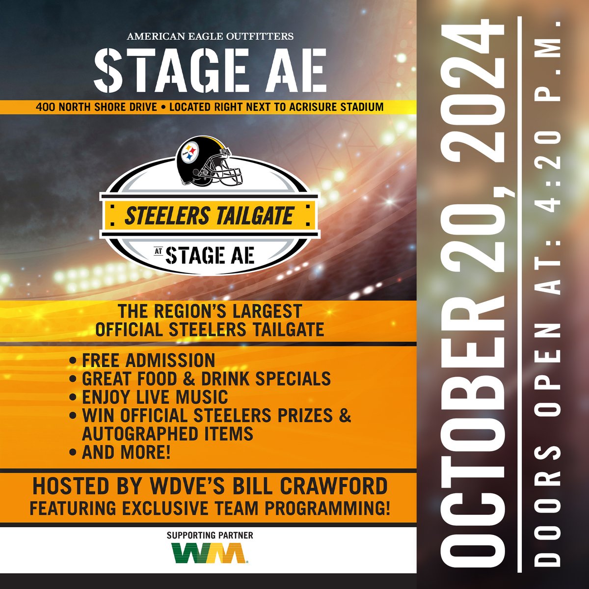 🏈 TODAY 🏈 Join us for the Steelers Tailgate, beginning at 4:20 PM! Admission is FREE!