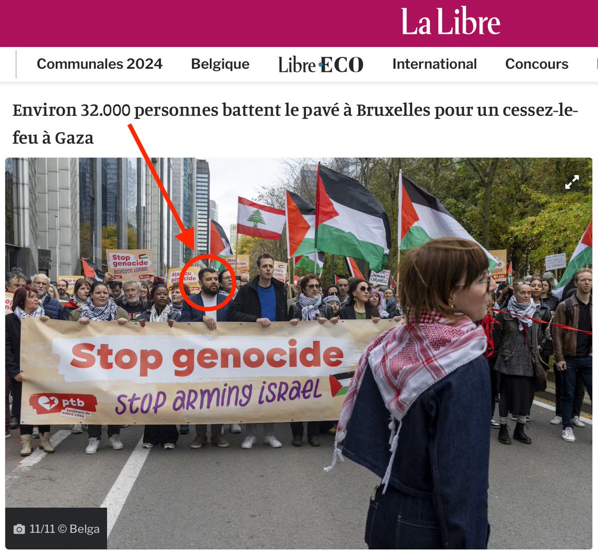 H_Montefiori's tweet photo. En tête de la manif pro-🇵🇸, le député Soulaimane EL MOKADAEM, actif à la Ligue des Musulmans de Belgique (#LMB), antenne 🇧🇪 des #FrèresMusulmans (cf. rapport 2020 de la Sûreté).
Il fut aussi vice-président du #CEAE, cercle étudiant de l’#ULB, très proche des #FrèresMusulmans.👇