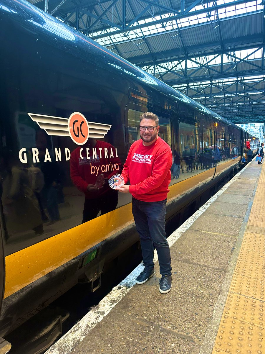 Thank you <a href="/GCRail/">Grand Central</a> for a great journey to London we’re getting red carpet ready for the <a href="/PrideOfBritain/">Pride of Britain</a> awards with <a href="/itvtynetees/">ITV News Tyne Tees</a>