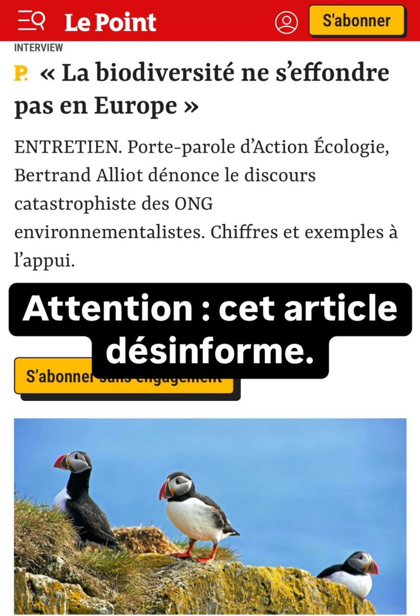 Honte à <a href="/LePoint/">Le Point</a> qui désinforme de manière répétée sur la biodiversité. 
Nous signalons ce manquement criant au <a href="/conseildeonto/">CDJM</a>, et vous invitons à le faire. 🧶