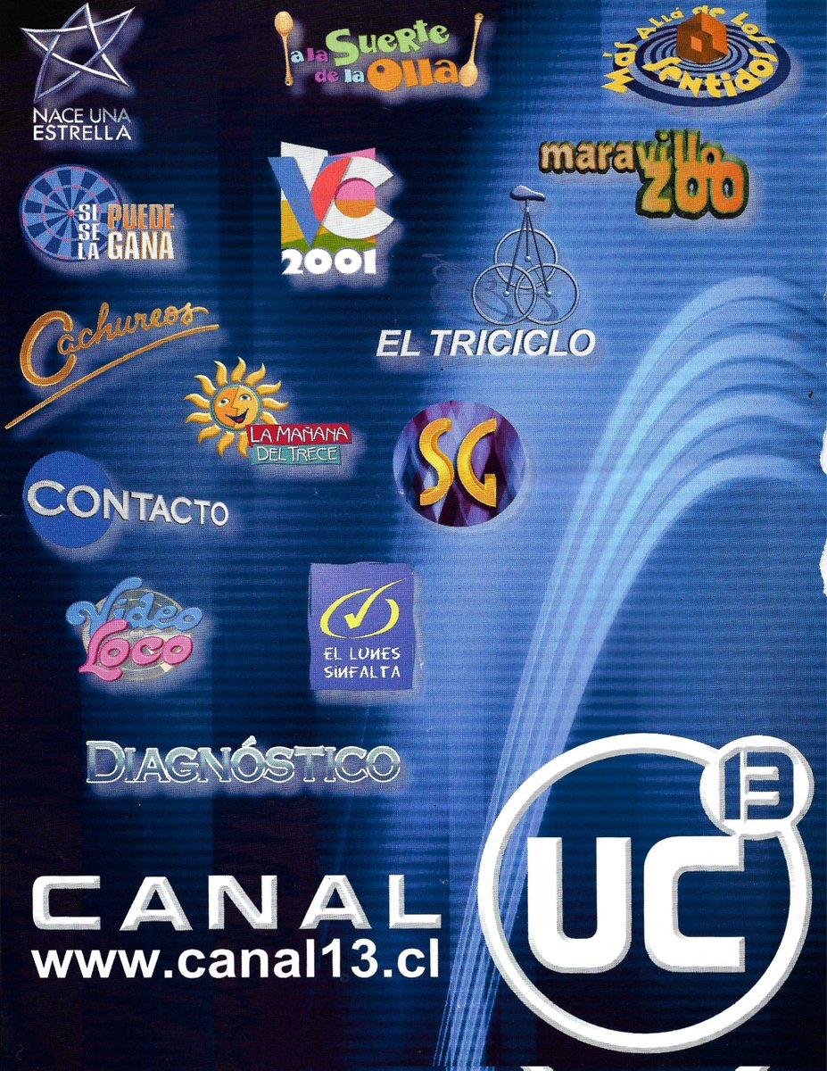 teledeantes's tweet photo. Programas de Canal 13 en el 2001.

Venga Conmigo, Cachureos, Maravillozoo, Video Loco, Si se la puede gana, Contacto, Nace una estrella y más... https://t.co/q1fYmRMAo8
