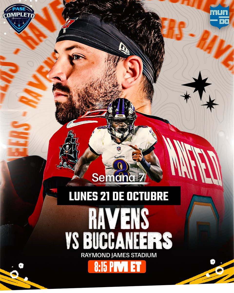 Ricardo Celis (@celisdeportes) on Twitter photo <a href="/Ravens/">Baltimore Ravens</a> - <a href="/Buccaneers/">Tampa Bay Buccaneers</a> #mondaynightfootball
Lamar Jackson y Derrick Henry buscarán su quinta victoria al hilo a costillas de Baker Mayfield y los Buccaneers.
#NFL - #NFLeros -
<a href="/EVCMedia/">Entravision</a> - <a href="/TudnRadio/">TUDNRadio</a> - <a href="/elbotona/">El Boton A</a>
<a href="/TonyBalon1/">Tony Nuñez</a> - <a href="/CelisDeportes/">Ricardo Celis</a> <a href="/Ravens/">Baltimore Ravens</a> - <a href="/Buccaneers/">Tampa Bay Buccaneers</a> #mondaynightfootball
Lamar Jackson y Derrick Henry buscarán su quinta victoria al hilo a costillas de Baker Mayfield y los Buccaneers.
#NFL - #NFLeros -
<a href="/EVCMedia/">Entravision</a> - <a href="/TudnRadio/">TUDNRadio</a> - <a href="/elbotona/">El Boton A</a>
<a href="/TonyBalon1/">Tony Nuñez</a> - <a href="/CelisDeportes/">Ricardo Celis</a>