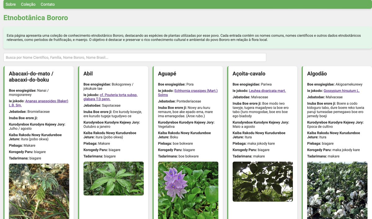 fabricioicirbaf's tweet image. Already partially available as web app: Bororo fauna and ethnobotany database. Once completed : 244 (ethnobotanic) and 461 (fauna) species. Information in Bororo and Portuguese. Data will be OA on Zenodo. #languagedocumentation