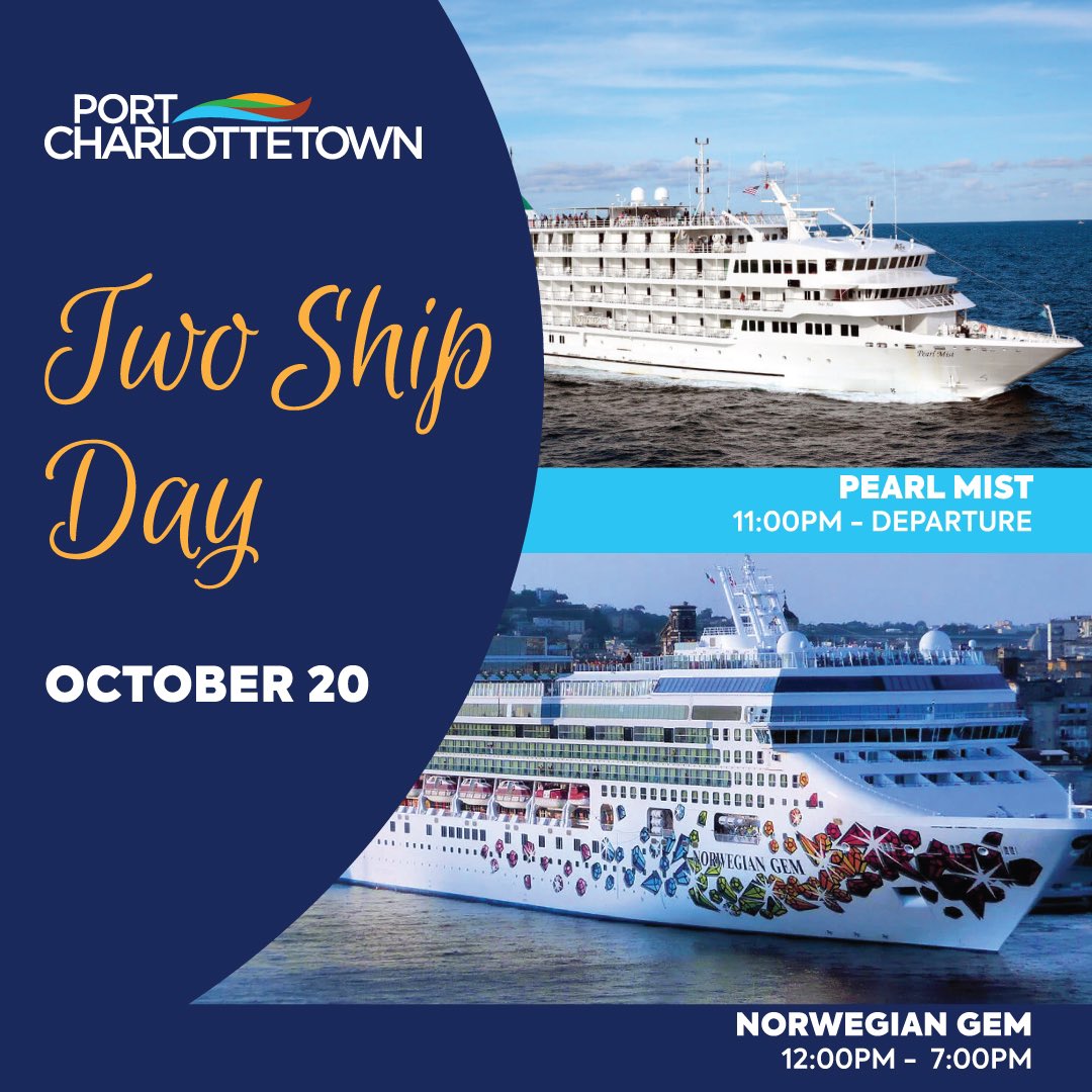 Port Charlottetown (@pcharlottetown) on Twitter photo The Pearl Mist and Norwegian Gem have docked, and we’re ready to sparkle! 💎✨
<a href="/CruiseNorwegian/">Norwegian Cruise Line</a>
<a href="/PearlSeas/">Pearl Seas Cruises</a>
<a href="/ACCACruise/">Cruise Atlantic Canada</a>
<a href="/tourismpei/">TourismPEI</a>
<a href="/TIAPEI/">TIAPEI</a>
<a href="/WelcomePEI/">Welcome PEI</a>
<a href="/Downtown_Chtown/">Downtown Ch'town,PEI</a>
<a href="/CharlottetownPE/">Discover Charlottetown</a> The Pearl Mist and Norwegian Gem have docked, and we’re ready to sparkle! 💎✨
<a href="/CruiseNorwegian/">Norwegian Cruise Line</a>
<a href="/PearlSeas/">Pearl Seas Cruises</a>
<a href="/ACCACruise/">Cruise Atlantic Canada</a>
<a href="/tourismpei/">TourismPEI</a>
<a href="/TIAPEI/">TIAPEI</a>
<a href="/WelcomePEI/">Welcome PEI</a>
<a href="/Downtown_Chtown/">Downtown Ch'town,PEI</a>
<a href="/CharlottetownPE/">Discover Charlottetown</a>