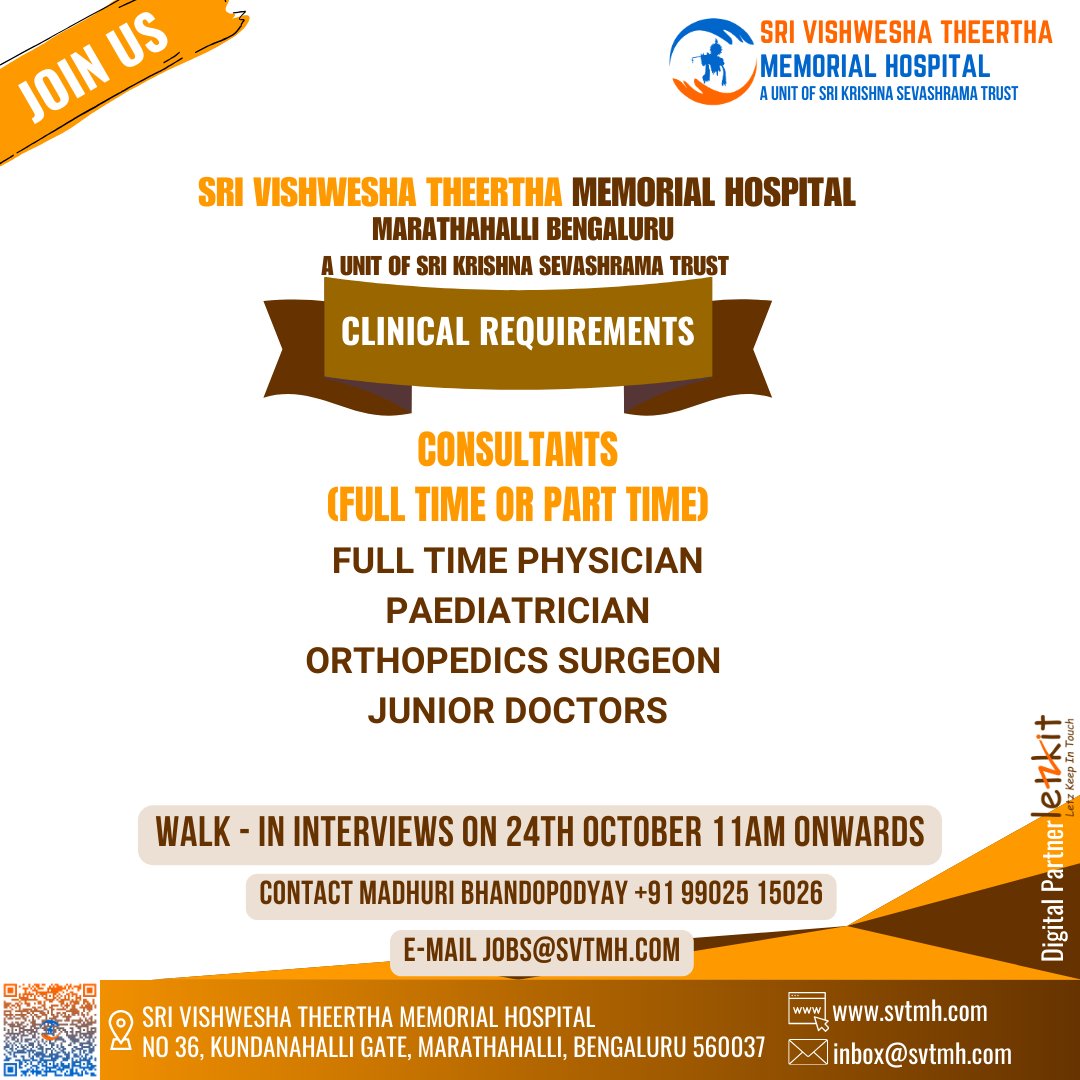 sksevashrama's tweet photo. Want to be part of something bigger? We're hiring! #svtmh #srikrishnasevashrama #marathahalli #JobSearch #clinicalrequirements #jobopportunity #MedicalOpportunities #healthcarejobs #joinourteam #letzkit https://t.co/8C2M12rzu3