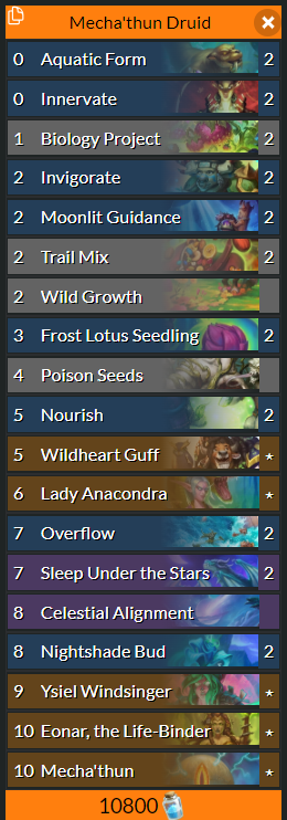 Wild
#3 XL Kingsbane Rogue
AAEBAcKPBAypzQLf4wK77wKs6wP/7gP7igTlsAS3swT13QTMoAX9xAXJ6AYOqAiGCbHOAuXRAvfUA6nrA5KfBNOyBdrDBbjFBb/3BciUBu6pBvLJBgABA6nNAv3EBfyjA/3EBf/uA/3EBQAA
#1 Mecha thun Druid
AAEBAc6LBQjkCIoO8fsC6roDwOwD5O4DiYsEn/MFC1+P9gLbpQOvgASunwSuwAT63QTb+gWJoQbDugbVugYAAA==