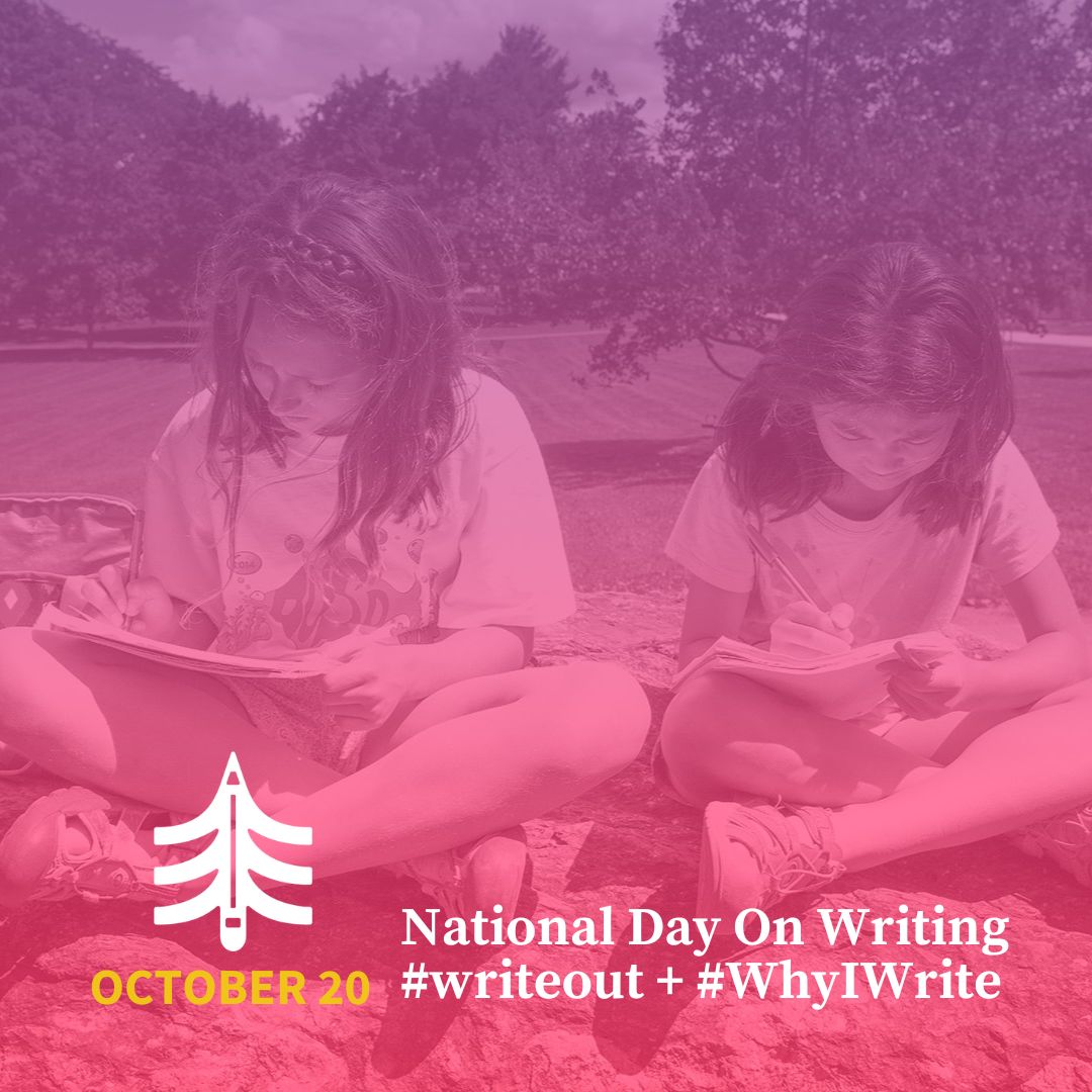 writingproject's tweet photo. Today is the National Day on Writing! Honoring the day is simple: just write. Connect with others or share your writing using #WhyIWrite. We also invite you to connect to your place in the world by going outside, writing, and share using #writeout. https://t.co/GDXWQ3WlYW https://t.co/8rNizYu2Dg