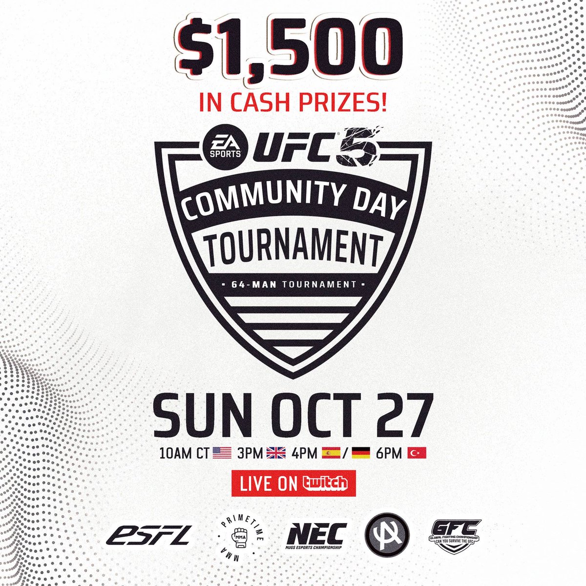 🌟 We’re thrilled and honored to be a part of the UFC 5 Community Day Tournament as a proud sponsor! Joining forces with other esteemed sponsors at this monumental event is truly a privilege.🥊✨

#UFC5 #Esports #ProudSponsor #CommunityDay