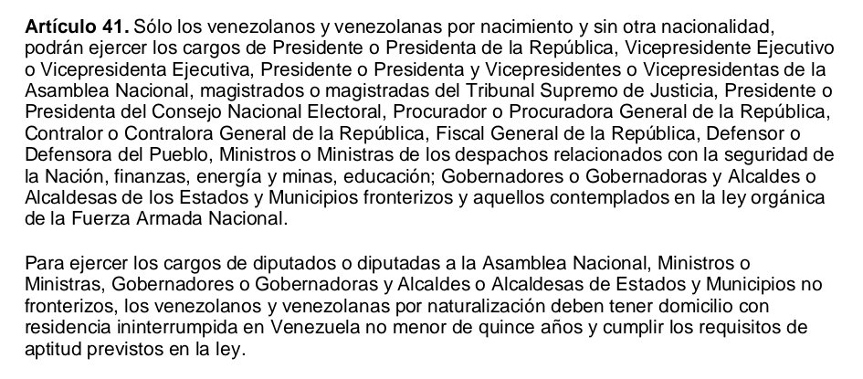 mvreinaldorivas's tweet photo. @botellazo @NicolasMaduro Un comunicador social debe informar sin sesgos, sin ánimos de defender al régimen: es bueno leer el art completo y ver qué le dan una interpretación que les permite a no nacidos en el país ejercer de ministros "no relacionados con seguridad nacional, finanzas, energía..."⤵️ https://t.co/atDUXy0QZX