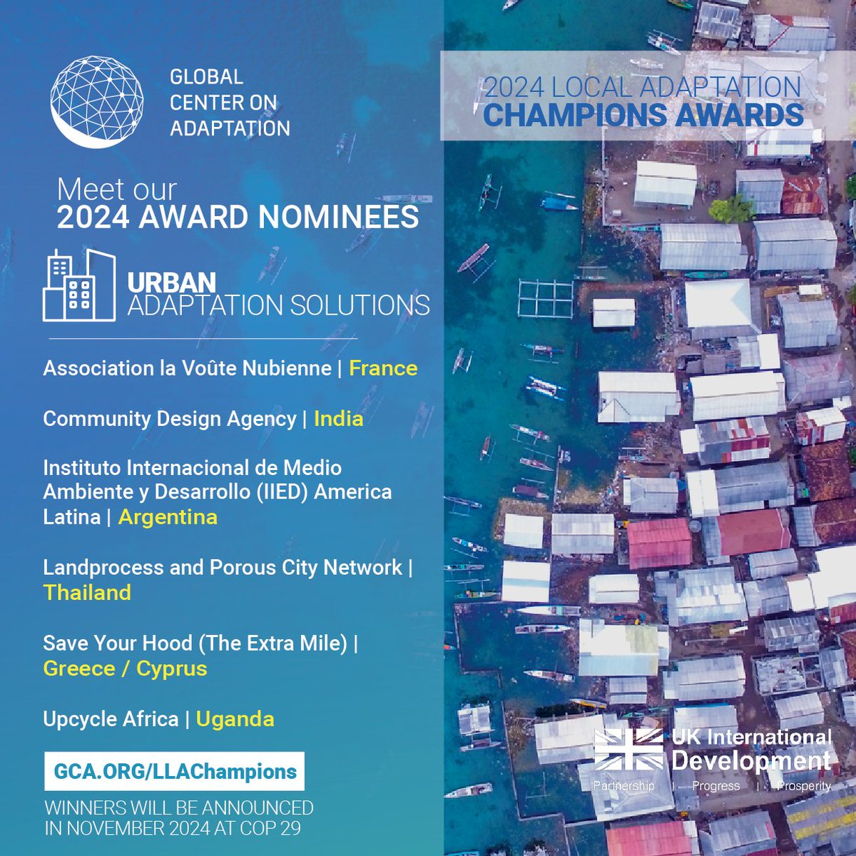 GCAdaptation's tweet photo. Congratulations to the nominees for 2024 #LAC Awards in the Urban #AdaptationSolutions:
🔹Association la Voûte Nubienne
🔹Community Design Agency
🔹Instituto Internacional de Medio Ambiente y Desarrollo
🔹 Landprocess and Porous City Network
🔹 Save Your Hood
🔹 Upcycle Africa https://t.co/fIkjmkJ4kI