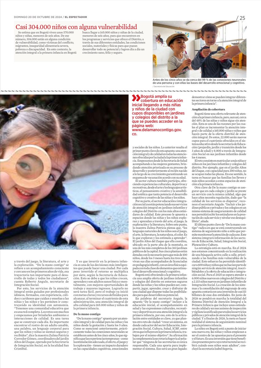 IsabelSegoviaO's tweet photo. Las niñas y niños son el centro de nuestra gestión en la administración del alcade @CarlosFGalan .

De esa premisa nace #DeLaManoContigo, nuestra estrategia de atención integral a la primera infancia.

Les invito a conocer cómo trabajamos articuladamente por ell@s en @Bogota en este articulo de @elespectador ⬇️

https://t.co/B9jnI08Jet