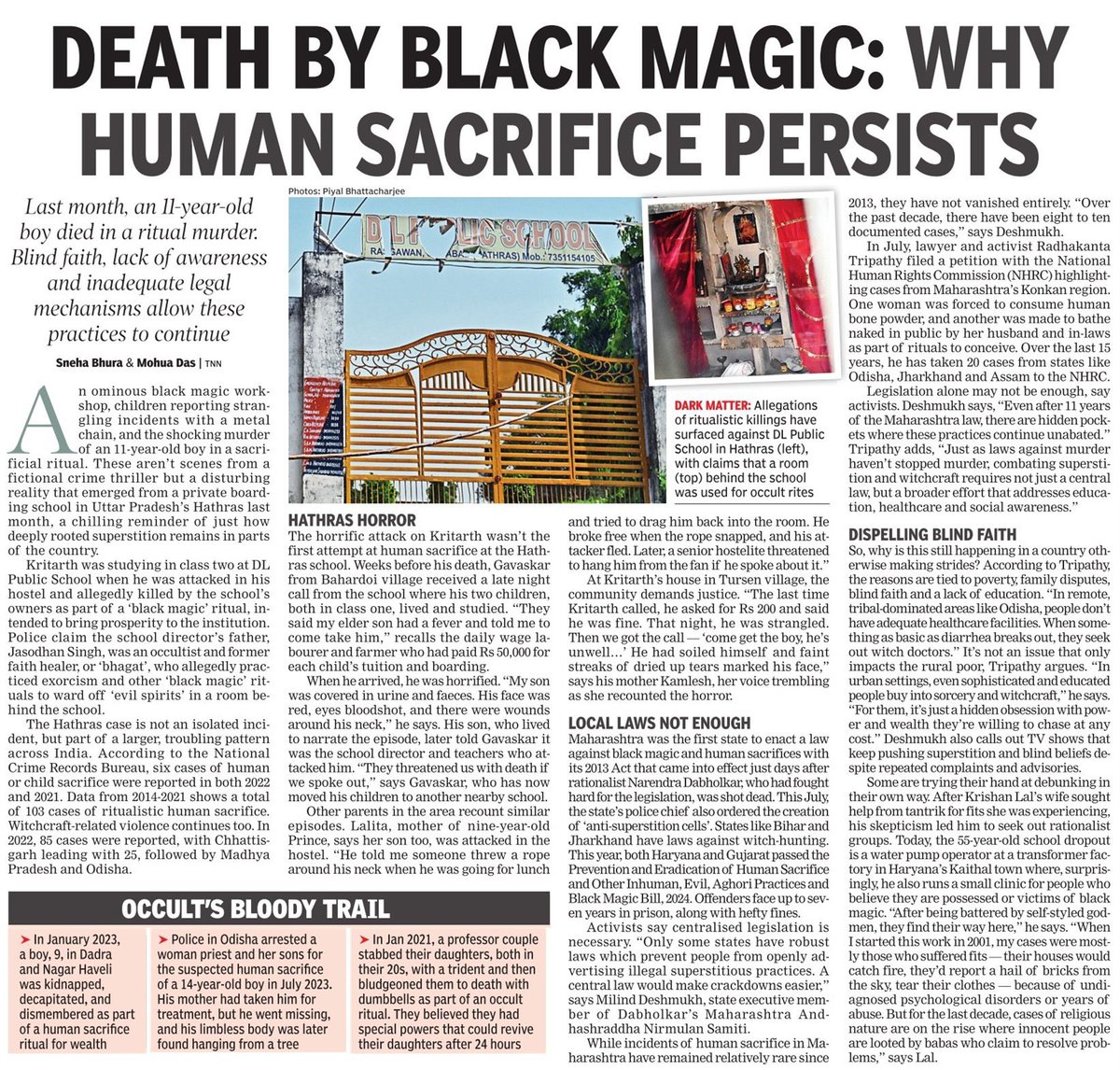 Mohua Das (@mohuadazz) on Twitter photo An 11-yr-old was allegedly strangled to death in a ‘black magic’ ritual in Hathras by his school owners for prosperity. This isn’t an isolated case though but a larger, troubling pattern across India rooted in blind faith & inadequate legal frameworks. Story by <a href="/bhura_sneha/">Sneha Bhura</a> & me An 11-yr-old was allegedly strangled to death in a ‘black magic’ ritual in Hathras by his school owners for prosperity. This isn’t an isolated case though but a larger, troubling pattern across India rooted in blind faith & inadequate legal frameworks. Story by <a href="/bhura_sneha/">Sneha Bhura</a> & me