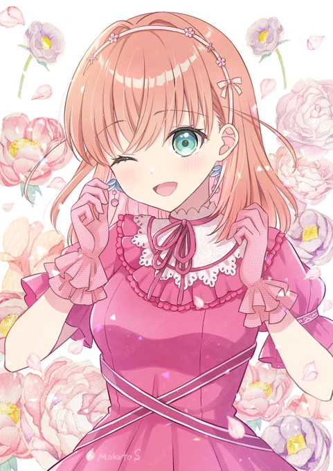花帆と梢先輩それぞれのお誕生日に描いたイラストと今回の吟子ちゃんのイラストで3人の【Reflection in the mirror】衣装が揃いました!最初はもっとラフに描いていたのに少しずつ丁寧になっている…#蓮ノ空美術部 