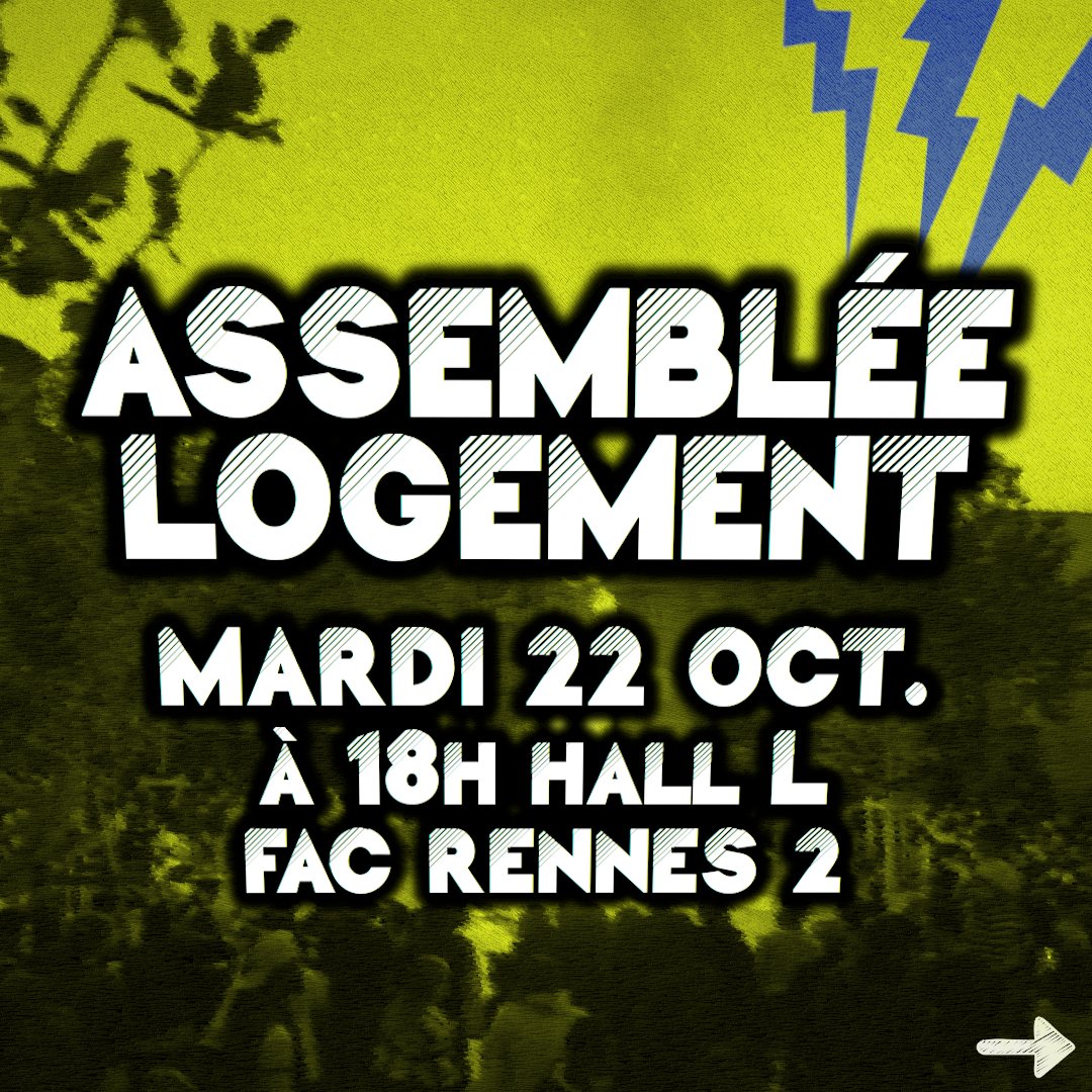 AGLogement's tweet photo. ➡️ Contre le mal logement, la hausse des loyers et les expulsions ORGANISONS-NOUS et passons à l'OFFENSIVE ⚡

📣 Prochaine Assemblée Logement ce mardi dès 18h rendez-vous dans le hall L de la fac de Rennes 2 (métro Villejean).

#rennes #logement https://t.co/NAAlYtEUR3